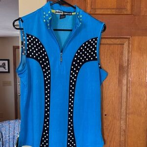 Jamie Sadock Vibrant Blue Polka Dot Golf Top
